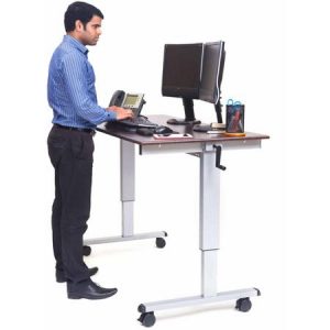 Luxor 59"W Crank Adjustable Stand Up Desk, Dark Walnut 